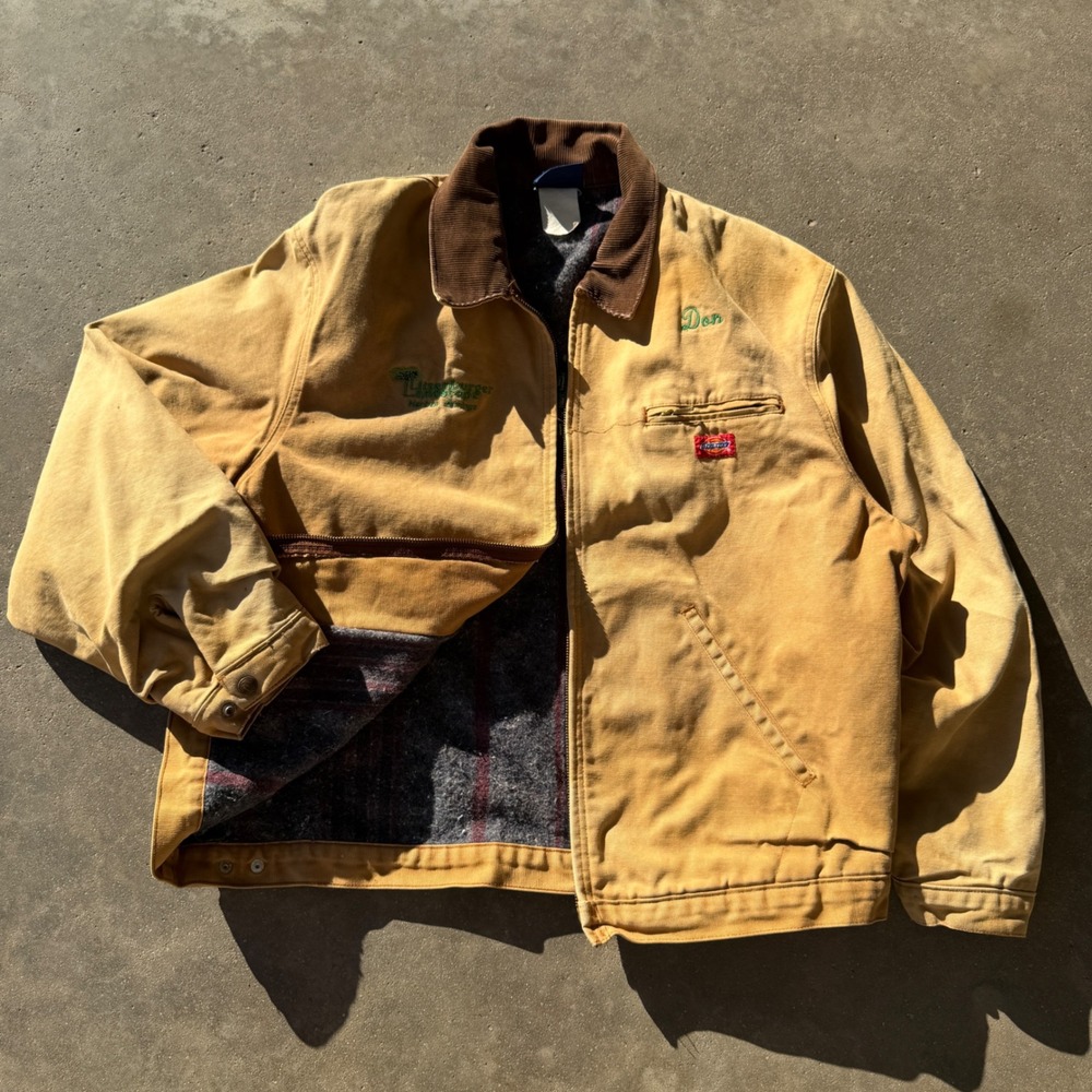 Dickies Vintage Duck Canvas Blanket Lined Detroit Work Jacket Tan XL Embroidered